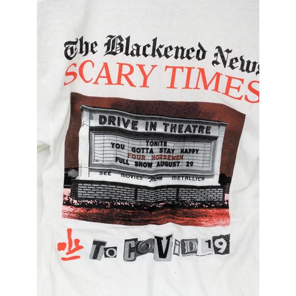 Metallica T Shirt Med White 2020 Drive In Tour Blackened News Pandemica Stream - Picture 5 of 7